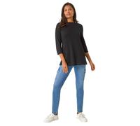 Roman Originals Crochet Knit Tunic Stretch Top for Women UK - Ladies Everyday Autumn Winter Slash Neckline Comfy Soft Evening Vacation Work Party Night Out - Black - Size 14