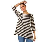 Roman Originals Crochet Knit Tunic Stretch Top for Women UK - Ladies Everyday Autumn Winter Slash Neckline Comfy Soft Evening Vacation Work Party Night Out - Noir - Size 10