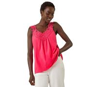 Roman Originals Crochet Trim Vest Top for Women UK - Ladies Everyday Holiday Spring Summer V-Neckline Comfy Soft Evening Vacation Work Party - Pink - Size 16