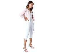 Roman Originals Cropped Bolero Jacket for Women UK Ladies Wedding Guests Shrug Jacquard Tailored Fitted Blazer Smart Work Formal Evening Short Round Collar 2 Pockets - Plain Light Pink - Size 18