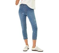Roman Originals Cropped Jeggings for Women UK Ladies Capri Stretchy Jeans Denim Legging Cotton Summer Trouser Three Quarter 3/4 Length Pull On Cut Off High Waist Smart - Sparkly Denim - Size 16