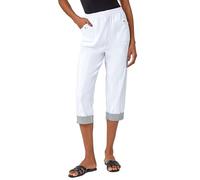 Roman Originals Cropped Stretch Trouser for Women UK - Ladies Capri Pants Summer Leggings 3/4 Three Quarter Pedal Pusher Elasticated Waist Cut Off Contrast Detail Pull On Work - White - Size 20