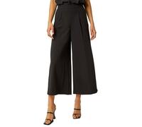 Roman Originals Culotte Trousers for Women UK - Ladies Wide Leg Cropped Pants Tie Detail Bottoms Vintage Retro Smart Flared Slimming High Waist 1940s Party Regular - Pure Black - Size 14