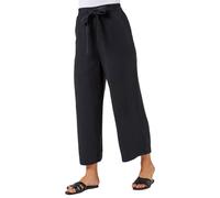 Roman Originals Culotte Trousers for Women UK - Ladies Wide Leg Cropped Pants Tie Detail Bottoms Vintage Retro Smart Flared Slimming High Waist 1940s Party Regular - Plain Black - Size 10