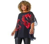 Roman Originals Curve Chiffon Overlay Top for Women UK - Ladies Autumn Everyday Winter Holiday Pull-On Round Neck Short Sleeves Comfy Soft Vacation Work - Red - Size 20