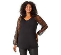 Roman Originals Curve Mesh Spot Sleeve Top - Black Plus - Size 22