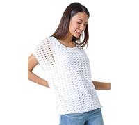 Roman Originals Cut Out Detail Stretch Top for Women UK - Ladies Everyday Holiday Spring Summer Round Neckline Comfy Soft Evening Vacation Work Party - Ivory - Size 16