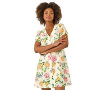 Roman Originals Daisy Print V-Neck Tea Dress for Women UK - Ladies Everyday Holiday Spring Summer V-Neckline Comfy Soft Evening Vacation Work Party - Light Pink - Size 12