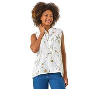 Roman Originals Daisy Print V-Neck Vest for Women UK - Ladies Everyday Holiday Spring Summer V-Neckline Comfy Soft Evening Vacation Work Party - Ivory - Size L
