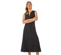 Roman Originals Denim Dress for Women UK - Ladies Jean Tunic Shift Cotton Panneled Midi A-Line Linen Smock Casual Knee Length Sleeveless Summer Straight Dresses - Black - Size 10
