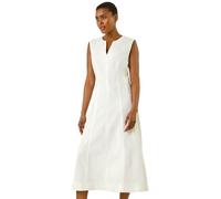Roman Originals Denim Dress for Women UK - Ladies Jean Tunic Shift Cotton Panneled Midi A-Line Linen Smock Casual Knee Length Sleeveless Summer Straight Dresses - White - Size 20