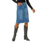Roman Originals Denim Skirt with Pockets for Women UK - Ladies Jean Skirts Cotton Stretch Mid Wash Fitted A Line Casual Smart Work Office Knee Length Flattering Slimming - Denim - Size 12