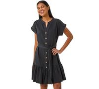Roman Originals Denim Tiered Shirt Dress for Women UK - Ladies Everyday Holiday Spring Summer Notch Neckline Comfy Soft Evening Vacation Work Party - Black - Size 20