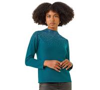 Roman Originals Diamante Sequin Jumper for Women UK Ladies Sparkly Glitter Sweater Embellished Smart Casual Autumn Winter Long Sleeve Round Neck Knitwear Knitted Pullover - Dark Green - Size 18