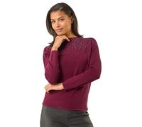 Roman Originals Diamante Sequin Jumper for Women UK Ladies Sparkly Glitter Sweater Embellished Smart Casual Autumn Winter Long Sleeve Round Neck Knitwear Knitted Pullover - Bordeaux - Size 12
