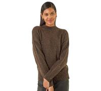 Roman Originals Diamante Sequin Jumper for Women UK Ladies Sparkly Glitter Sweater Embellished Smart Casual Autumn Winter Long Sleeve Round Neck Knitwear Knitted Pullover - Chocolate - Size 14