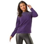 Roman Originals Diamante Sequin Jumper for Women UK Ladies Sparkly Glitter Sweater Embellished Smart Casual Autumn Winter Long Sleeve Round Neck Knitwear Knitted Pullover - Purple - Size 14