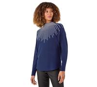 Roman Originals Diamante Sequin Jumper for Women UK Ladies Sparkly Glitter Sweater Embellished Smart Casual Autumn Winter Long Sleeve Round Neck Knitwear Knitted Pullover - Dark Blue Sparkle - Size S