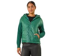 Roman Originals Diamond Quilted Hooded Mix Jacket for Women UK - Ladies Everyday Autumn Winter Collarless Neckline Comfy Soft Evening Vacation Work Party Night Out - Green - Size 10