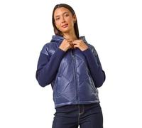 Roman Originals Diamond Quilted Hooded Mix Jacket for Women UK - Ladies Everyday Autumn Winter Collarless Neckline Comfy Soft Evening Vacation Work Party Night Out - Navy - Size 16