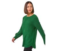 Roman Originals Diamond Stitch Detail Knit Jumper for Women UK - Ladies Everyday Autumn Winter Round Neckline Comfy Soft Evening Vacation Work Party Night Out - Green - Size 14