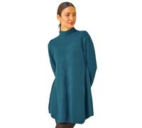Roman Originals Diamond Stitch Knitted Dress for Women UK - Ladies Everyday Autumn Winter Funnel Neckline Comfy Soft Evening Vacation Work Party Night Out - Blue - Size ONE