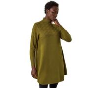 Roman Originals Diamond Stitch Knitted Dress for Women UK - Ladies Everyday Autumn Winter Funnel Neckline Comfy Soft Evening Vacation Work Party Night Out - Olive - Size ONE