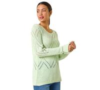 Roman Originals Diamond Textured Jumper for Women UK - Ladies Everyday Holiday Spring Summer Slash Neckline Comfy Soft Evening Vacation Work Party - Mint - Size 16