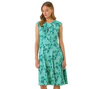 Roman Originals Ditsy Floral Keyhole Twist Dress for Women UK - Ladies Everyday Holiday Spring Summer Round Neckline Comfy Soft Evening Vacation Work Party - Aqua - Size 14