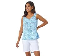 Roman Originals Ditsy Print Pleat Front Cami Top for Women UK - Ladies Everyday Holiday Spring Summer V Neckline Comfy Soft Evening Vacation Work Party - Blue - Size 20