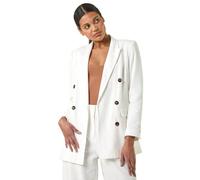 Roman Originals Double Breasted Collar & Revere Jacket for Women UK - Ladies Everyday Holiday Spring Summer Comfy Soft Evening Vacation Work Party - Ivory - Size 10
