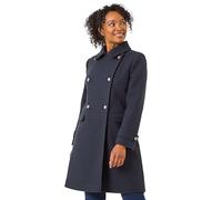 Roman Originals Petite Double Breasted Military Coat for Women UK - Ladies Everyday Holiday Autumn Winter Long Sleeves Comfy Soft Evening Vacation Work Smart Party - Petite Navy - Size 12