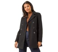 Roman Originals Double Breasted Military Coat for Women UK - Ladies Everyday Holiday Autumn Winter Long Sleeves Comfy Soft Evening Vacation Work Smart Party - Plain Black - Size 14