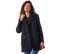 Roman Originals Double Breasted Military Coat for Women UK - Ladies Everyday Holiday Autumn Winter Long Sleeves Comfy Soft Evening Vacation Work Smart Party - Plain Black - Size 18