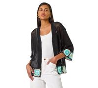 Roman Originals Edge Crochet Hem Knit Cardigan for Women UK - Ladies Everyday Holiday Spring Summer Comfy Soft Evening Vacation Work Party - Black - Size 18