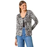 Roman Originals Embellished Animal Print V-Neck Cardigan for Women UK - Ladies Everyday Autumn Winter V-Neckline Comfy Soft Evening Vacation Work Party Night Out - Black - Size 20
