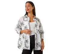 Roman Originals Embroidered Floral Cotton Shirt for Women UK - Ladies Everyday Holiday Spring Summer Shirt Style Collar Comfy Soft Evening Vacation Work Party - Ivory - Size 14
