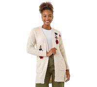 Roman Originals Embroidered Floral Knit Cardigan for Women UK - Ladies Everyday Autumn Winter Comfy Soft Evening Vacation Work Party Night Out - Ivory - Size 16