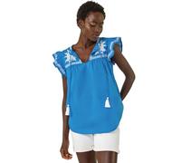 Roman Originals Embroidered Tie Front Top for Women UK - Ladies Everyday Holiday Spring Summer Round Neckline Comfy Soft Evening Vacation Work Party - Blue - Size 18