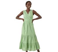 Roman Originals Embroidered V-Neck Midi Dress for Women UK - Ladies Everyday Holiday Spring Summer V-Neckline Comfy Soft Evening Vacation Work Party - Green - Size 18