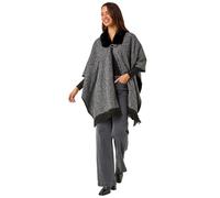 Roman Originals Faux Fur Fringe Hem Poncho For Women UK - Ladies Everyday Autumn Winter Comfy Soft Evening Vacation Work Party Night Out - Charcoal - Size ONE