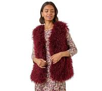 Roman Originals Faux Fur Gilet Vest for Women UK - Ladies Winter Everyday Casual Comfort Cosy Fluffy Bodywarmer Layer Autumn Collarless Sleeveless - Burgundy - Size L