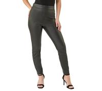 Roman Originals Faux Leather Trousers for Women UK Ladies Mat Legging Jegging Pants High Waisted Pull On Waterproof Wet Latex Imitation Coated Stretchy Jeans Tight Slimming PU - Petite Black - Size 8