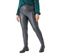 Roman Originals Faux Leather Trousers for Women UK Ladies Mat Legging Jegging Pants High Waisted Pull On Waterproof Wet Latex Imitation Coated Stretchy Jeans Tight Slimming PU - Plus Black - Size 22