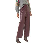 Roman Originals Faux Leather Wide Leg Crop Trousers for Women UK - Ladies Everyday Autumn Winter Comfy Soft Evening Vacation Work Party Night Out - Wine - Size 14