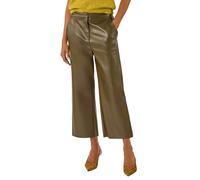 Roman Originals Faux Leather Wide Leg Crop Trousers for Women UK - Ladies Everyday Autumn Winter Comfy Soft Evening Vacation Work Party Night Out - Olive - Size 14