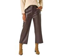 Roman Originals Faux Leather Wide Leg Crop Trousers for Women UK - Ladies Everyday Autumn Winter Comfy Soft Evening Vacation Work Party Night Out - Chocolate - Size 12