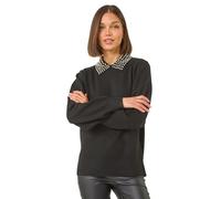 Roman Originals Faux Pearl Collar Jumper for Women UK - Ladies Everyday Autumn Winter Comfy Soft Evening Vacation Work Party Night Out - Black - Size 14