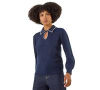 Roman Originals Faux Pearl Collared Keyhole Knit Jumper for Women UK - Ladies Everyday Autumn Winter Comfy Soft Evening Vacation Work Party Night Out - Navy - Size 12