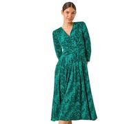 Roman Originals Fit and Flare Dress for Women Ladies Chest Knot Ruched Tea Skater Empire Waist V-Neck Formal Occasion Wedding Guest Smart Casual Swing Midi Knee Length - Green Noir - Size 18